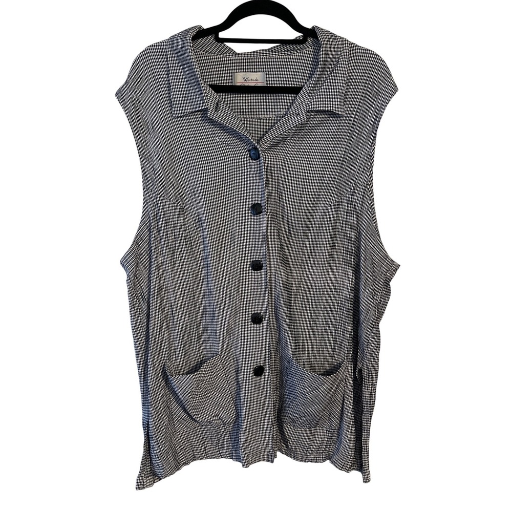 VTG Gingham Vest Westside Clothing Co Button Front Pockets Sleeveless Top Blouse - Picture 3 of 9
